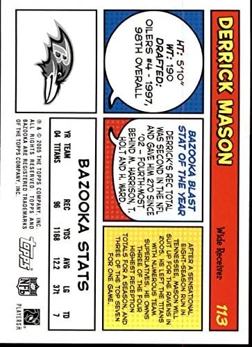 Vista 2 de 2005 Bazooka #113 Derrick Mason NFL Football Trading Card