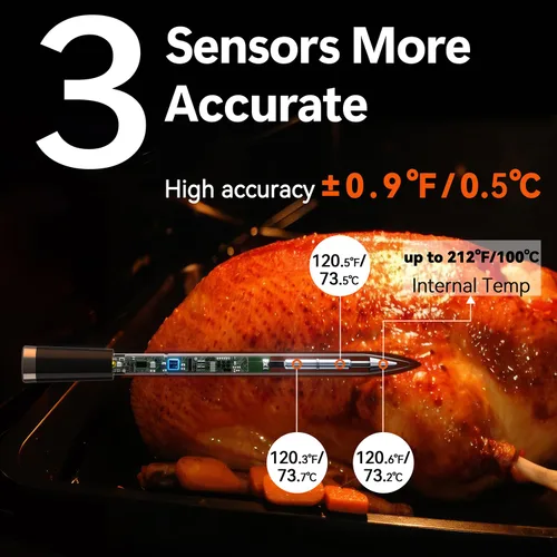 Vista 4 de BFOUR Termómetro de Carne Digital Inalámbrico con Amplificador LCD, Termómetro Bluetooth para Cocinar Alimentos con Aplicación Inteligente, Alcance