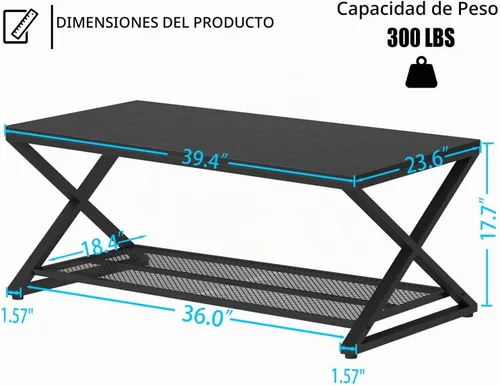 Vista 2 de LVB Mesa auxiliar negra, mesas centrales de madera de 2 niveles con Roble negro