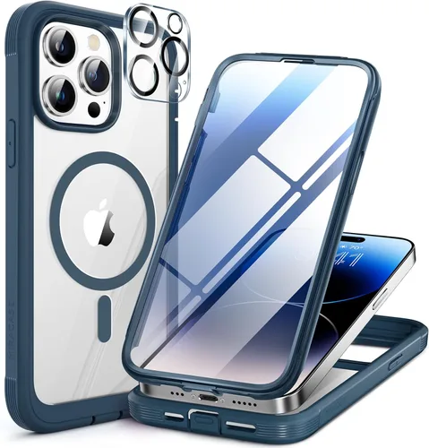 Vista 25 de Miracase - Funda magnética para iPhone 13 Pro Max de 6.7 pulgadas (compatible con MagSafe), transparente, completo, protector de pantalla de vidrio