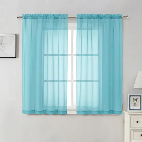 Vista 225 de Aiyufeng 2 paneles de cenefa transparente negra de 14 pulgadas de largo, cortinas cortas negras transparentes para dormitorio, cortinas de cocina