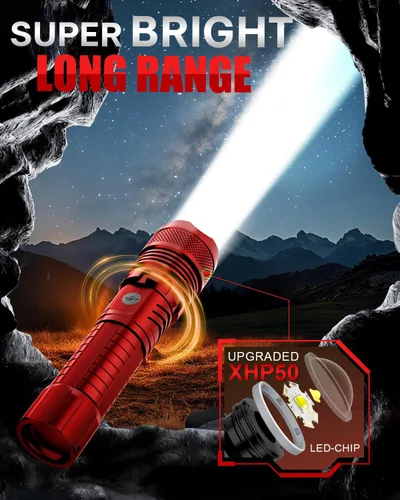 Vista 2 de Victoper Linternas LED Rojas, linterna táctica recargable de alto poder y alto lúmen súper brillante, 5 modos, con zoom, impermeable, luces de flash