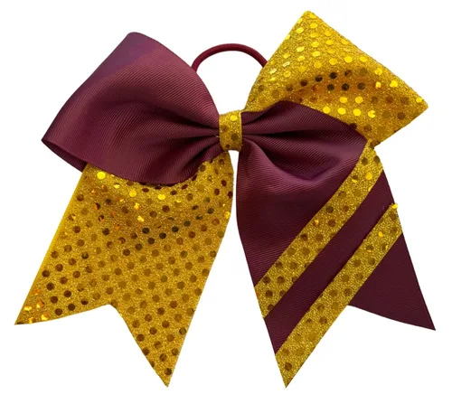 Vista 6 de Nuevo "CONFETTI STRIPES Black Gold" Cheer Bow Pony Tail 7 Inch Girls Hair Bows Cheerleading Dance Practice Football Games Competition Birthday Tick