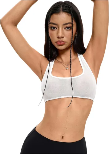 Vista 18 de RoseSeek Brasier deportivo de malla transparente para mujer, sin mangas, con espalda cruzada Negro