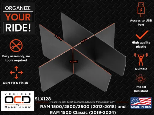 Vista 7 de Vehicle OCD™ (Dispositivo de consola organizador) para Dodge RAM 1500 (ÚNICAMENTE para asiento delantero dividido 40/20/40). Organizador de consola