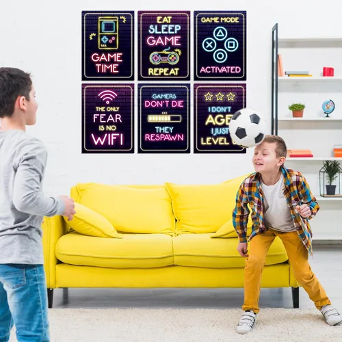 Vista 3 de Póster de 6 videojuegos – Póster impreso de neón para juegos, citas de jugadores, arte y decoración de neón para dormitorio, palabras inspiradoras