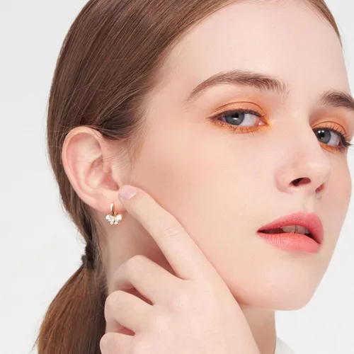 Vista 4 de Jazryn Butterfly Hoop Earrings, Cat's Eye Gemstone Huggie Earrings for Teen Girls, 14k Gold Plated Dangle Earrings for Women