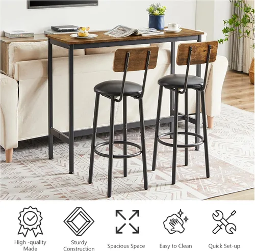 Vista 6 de Juego de mesa de comedor de 3 piezas para 2, mesa de bar moderna y sillas para cocina de espacio pequeño, juego de comedor rectangular de madera