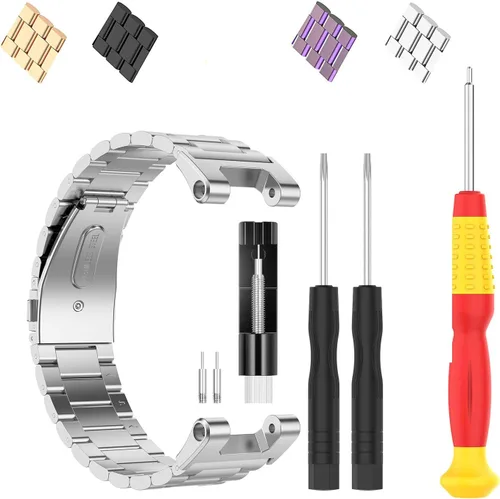 Vista 10 de FitTurn Compatible con las correas Amazfit T-Rex, pulsera elegante de repuesto de acero inoxidable sólido de metal ajustable con herramientas