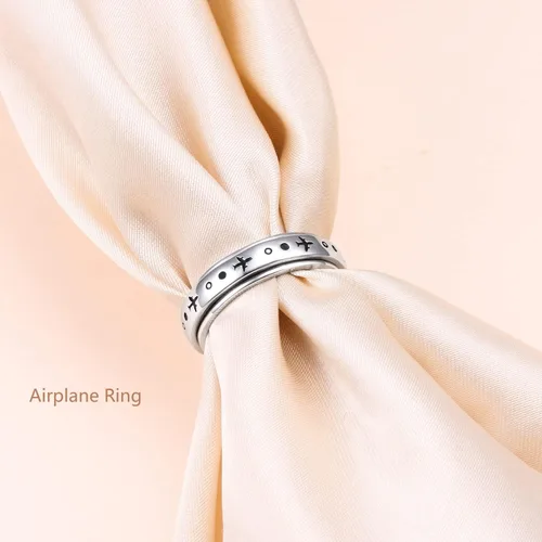 Vista 6 de Anillo giratorio de avión para mujeres, hombres, niños y niñas, de plata de ley 925, anillos antiestrés para ansiedad, alivio del estrés, TDAH