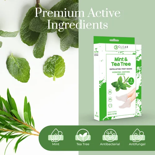 Vista 3 de Clear Beauty Calcetines hidratantes para pies de menta y árbol de té, exfoliantes, hidratantes y reviven los pies agrietados, probados por