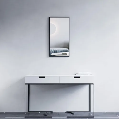 Vista 5 de Dowell Espejo de baño Espejo de pared rectangular con marco de metal Espejo de marco delgado Espejo de tocador de baño moderno - Negro 5004