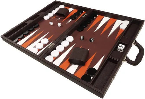 Vista 3 de Juego de Backgammon Premium de 19 pulgadas - Tablero marrón oscuro