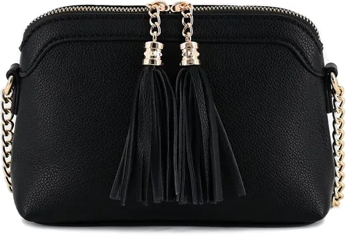 Vista 2 de Bolso cruzado pequeño con dos borlas con correa de cadena, bolso pequeño para mujer