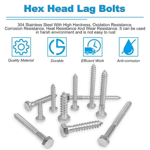 Vista 4 de 30 tornillos de retraso de cabeza hexagonal de 1/4 x 1 pulgada, pernos de acero inoxidable 304, tornillos de cabeza hexagonal para madera, tornillos