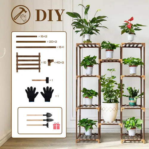 Vista 6 de Uneedem Soporte para plantas para interiores y exteriores, estante alto para múltiples plantas, 10 niveles, 11 macetas, estante grande para plantas