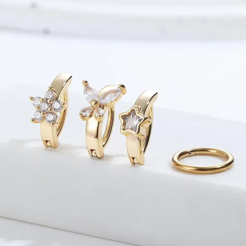 Vista 5 de JeryWe 12 anillos de ombligo de 14G para mujer, acero quirúrgico con circonita cúbica, mariposa, corazón, flor, aro para ombligo, anillos