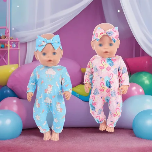 Vista 7 de ebuddy 6 juegos de ropa de muñeca de bebé, accesorios para muñecas de 14 a 16 pulgadas, ropa de muñeca de bebé, vestidos de pijamas para muñecas