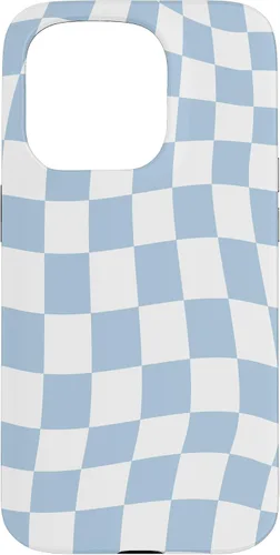 Vista 14 de Funda estética pastel azul claro remolino a cuadros para iPhone 16