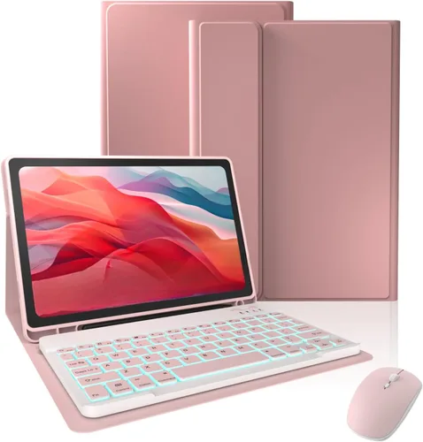 Vista 9 de Funda de teclado para Samsung Galaxy Tab S6 Lite de 10.4 pulgadas (SM-P620/P625/P613/P619/P615/P610), funda para tableta con retroiluminación de 7