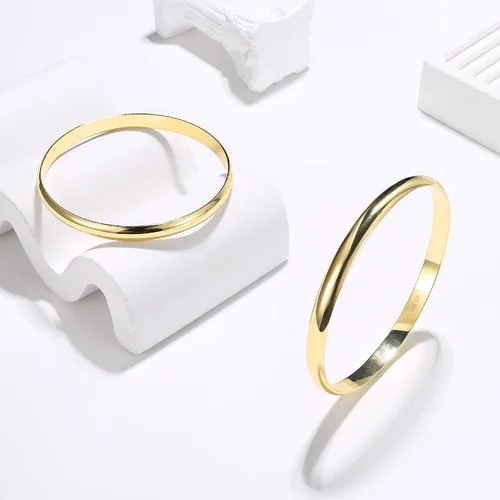 Vista 6 de HAIAISO Pulsera chapada en oro de 14 quilates de 0.236 pulgadas para mujer, pulsera lisa pulida, regalo para el día de San Valentín