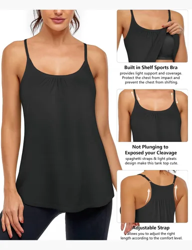 Vista 5 de Hibelle Camisetas sin mangas para mujer con espalda cruzada para entrenamiento y yoga con brasier estante incorporado