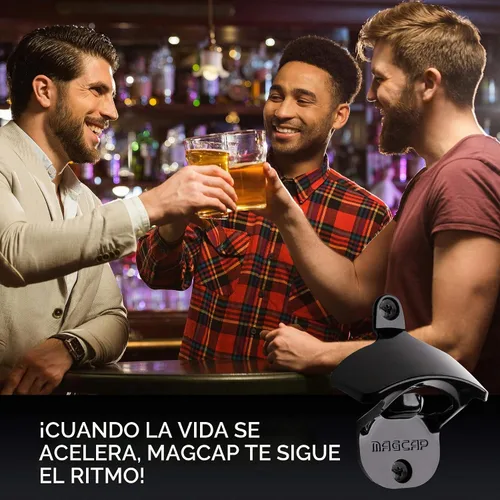 Vista 9 de Barra magnética montada en la pared, estilo abridor de botellas y tapa de botella para cerveza y refrescos, elegante, fácil de instalar y sin Negro