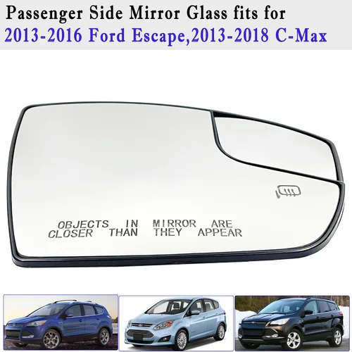 Vista 2 de Cristal de espejo lateral del pasajero calefactado compatible con Ford Escape 2013-2016, C-Max 2013-2018, espejo lateral derecho calefactado