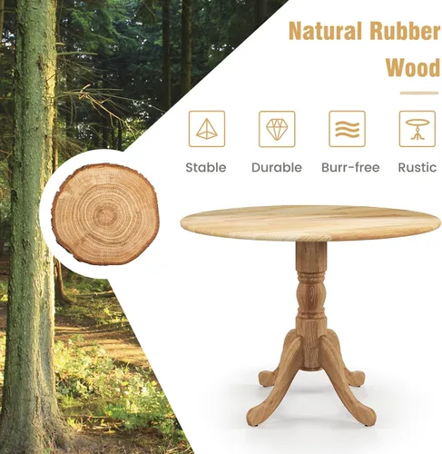 Vista 6 de Mesa de comedor redonda para 4, mesa de cocina rústica con mesa de 40 pulgadas, patas curvadas de caballete, mesa de tulipán de madera de goma, mesa