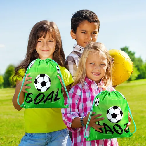 Vista 5 de Shappy Paquete de 16 bolsas de fútbol con cordón para recuerdos de fiesta, 12 x 10 pulgadas, bolsas de regalo, suministros de equipo, regalos