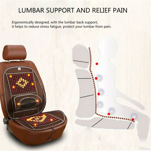 Vista 5 de Funda de asiento cómoda con cuentas de madera con malla ventilada de enfriamiento, soporte lumbar, respaldo ortopédico y cojín de masaje