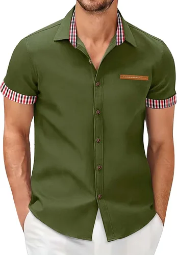 Vista 8 de Camisas de vestir de negocios de manga corta para hombre, sin arrugas, informales, con botones, camisas formales de verano, playa, guayabera