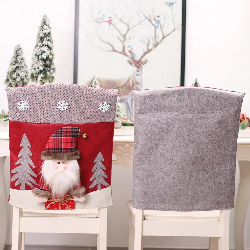 Vista 9 de Protector de cubierta trasera para silla de comedor de Papá Noel y renos navideños, adornos para decoración de interiores de Navidad, fiestas Muñeco