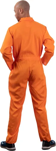 Vista 3 de Mono de prisionero, disfraz naranja de preso unisex para Noche de Brujas, criminal tras las rejas