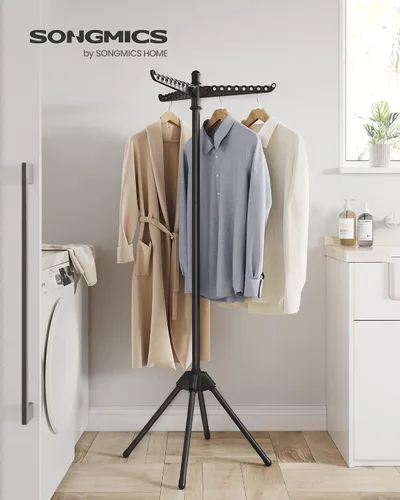 Vista 2 de SONGMICS Tendedero de secado de ropa, 61.6 pulgadas, 3 brazos giratorios Negro