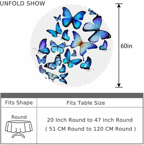 Vista 4 de AOYEGO Mantel redondo con diseño de mariposa azul de 60 pulgadas para comedor, fiesta, banquete