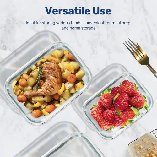 Vista 2 de YSSOA Recipientes de comida con tapas, contenedor de almacenamiento de alimentos para todas las temperaturas, sin BPA, loncheras de vidrio