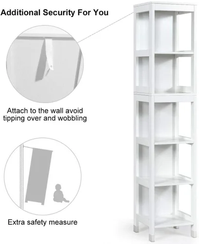 Vista 7 de Tangkula Gabinete de Almacenamiento Alto para Baño, Independiente de 57" de Alto Gabinete de Piso Delgado para Baño con Estantes Abiertos de 3