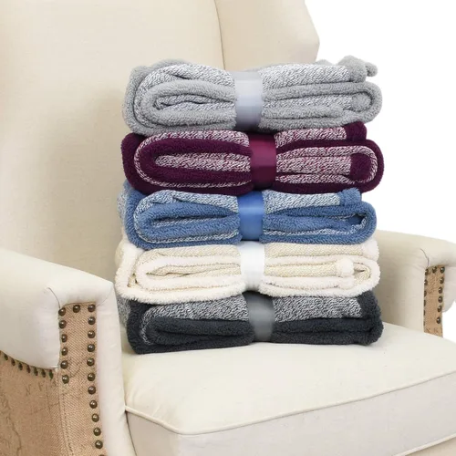 Vista 7 de Manta de punto Sherpa súper suave y acogedora con forro polar de felpa para entrenador y cama de 50 x 60 pulgadas, reversible, cálida para todas