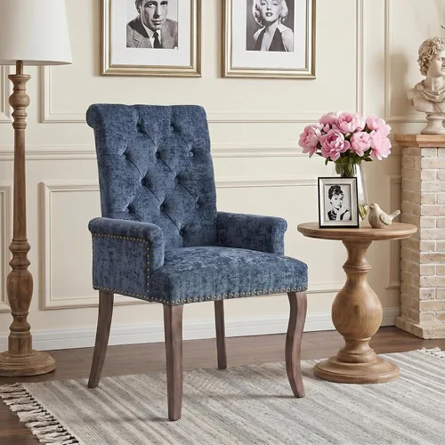 Vista 10 de Accent Dining Chair with Arms,Chenille High Back Kitchen Armchairs,Beige Beige1