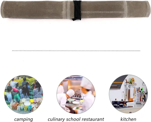 Vista 5 de HERSENT Funda enrollable para cuchillos de chef, lona encerada, soportes para cuchillos, protectores, herramientas de cocina para el hogar