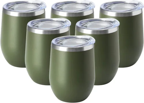 Vista 22 de HASLE OUTFITTERS Vaso de vino de 12 onzas con tapa, copas de vino sin tallo, tazas de viaje al vacío de doble pared, taza de café de acero Acero