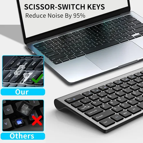 Vista 5 de Combo de teclado y mouse inalámbricos, teclado silencioso de computadora de tamaño completo con botón de calculadora, mouse ergonómico de 2400 DPI