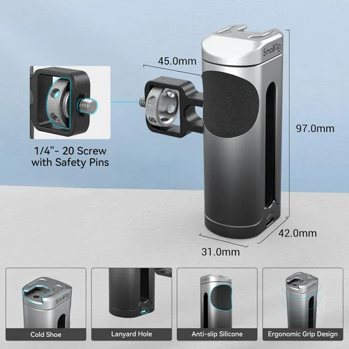 Vista 2 de SmallRig Mini mango lateral para jaula de teléfono, aparejo de video para teléfono inteligente con hilos de 1/4 a 20 hilos y zapata fría, ajustable