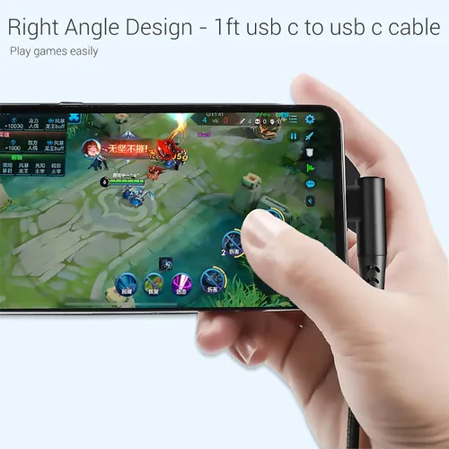 Vista 5 de Cable USB C a USB C de 1 pie, paquete de 3 cables, de ángulo recto de 90 grados, tipo C, cable de carga rápida PD de 60W, USB 2.0, trenzado