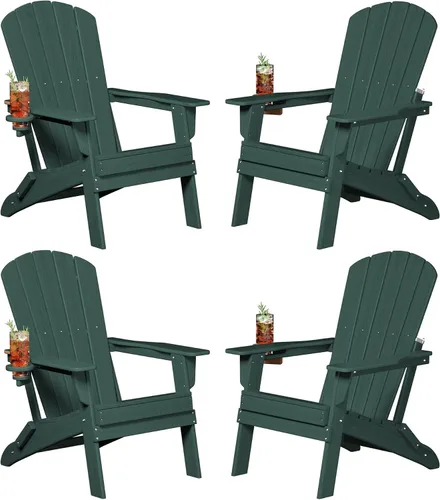 Vista 47 de Plawdlik Juego de 10 sillas plegables Adirondack con textura de madera, HDPE pesado para todo tipo de clima, juego cómodo junto a la piscina, patio