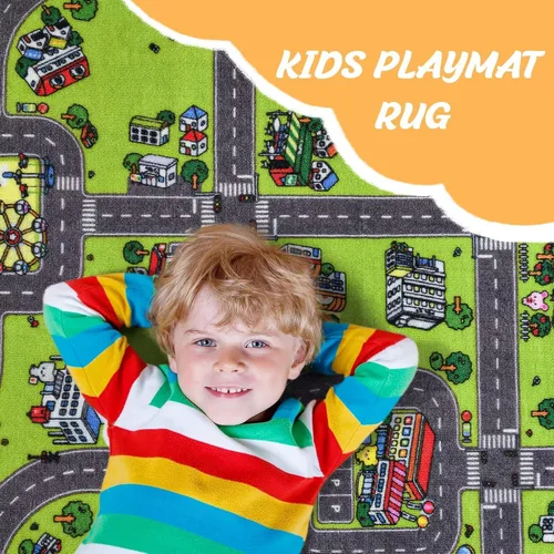 Vista 4 de Alfombra para niños de Flagover para sala de juegos y aula, alfombra antideslizante de 3x5 para coches de juguete, alfombra educativa lavable a