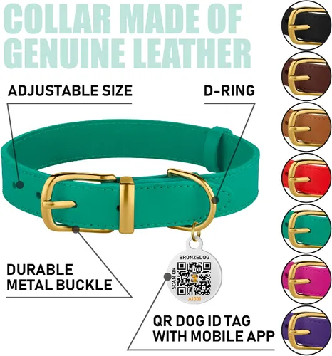 Vista 2 de BRONZEDOG Collar de cuero para perro con hebilla de metal, collares básicos duraderos para perros pequeños, medianos y grandes