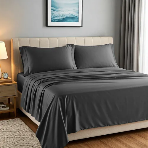 Vista 26 de Carressa Linen Juego de 2 fundas de almohada 100% de algodón egipcio de la serie 1500 de lujo tamaño estándar/Queen (beige), suaves como la seda