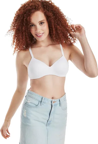 Vista 5 de Hanes Brasier tipo camiseta que absorbe la humedad para mujer, brasier convertible, ligeramente forrado (colores retirados)